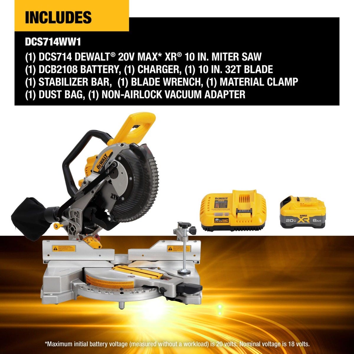 DeWALT DCS714WW1 DEWALT 20V MAX XR 10-in. Double Bevel Fixed Miter Saw 8.0Ah Kit