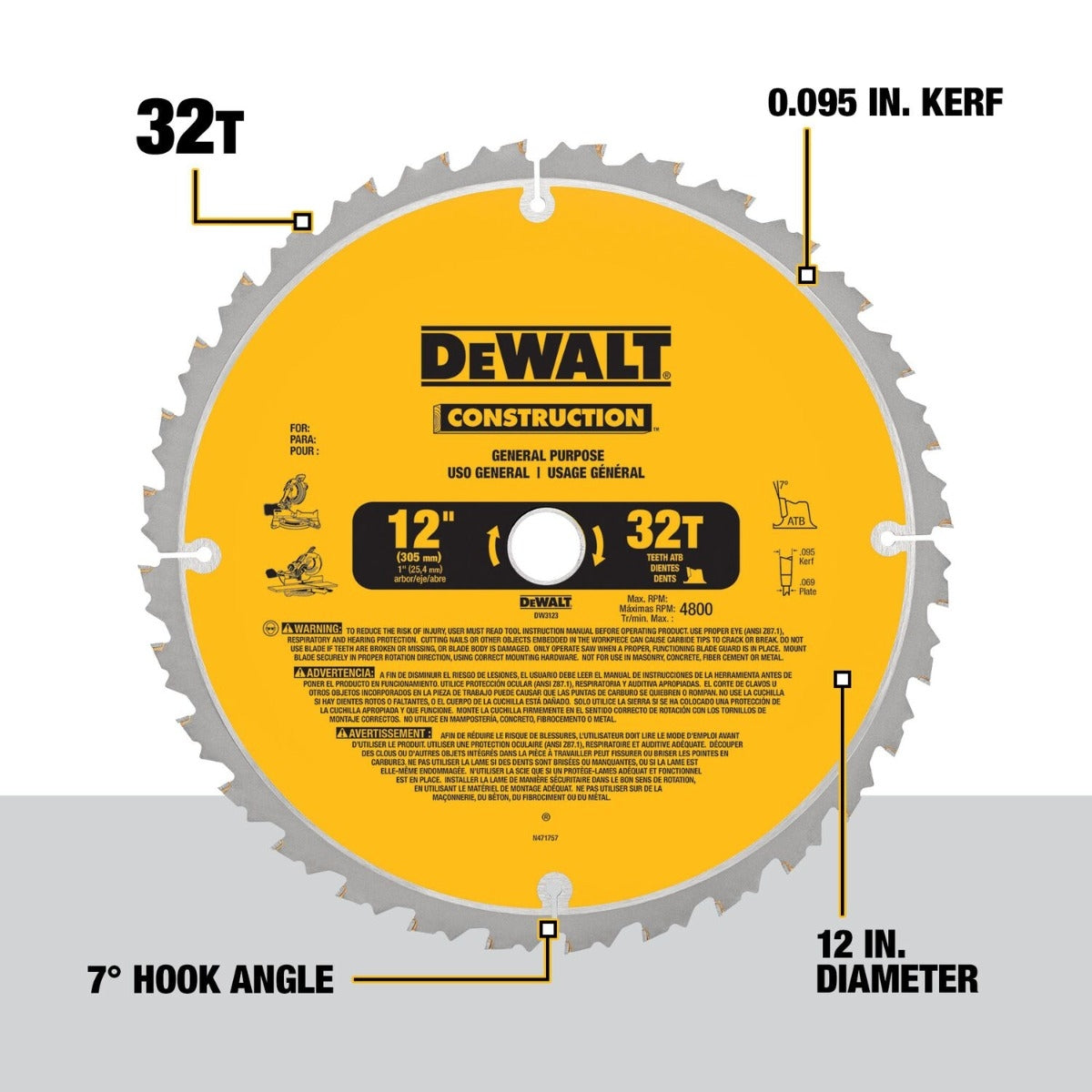 DeWalt DW3128P5 Construction 12-Inch Saw Blades, 32-Tooth and 80-Tooth