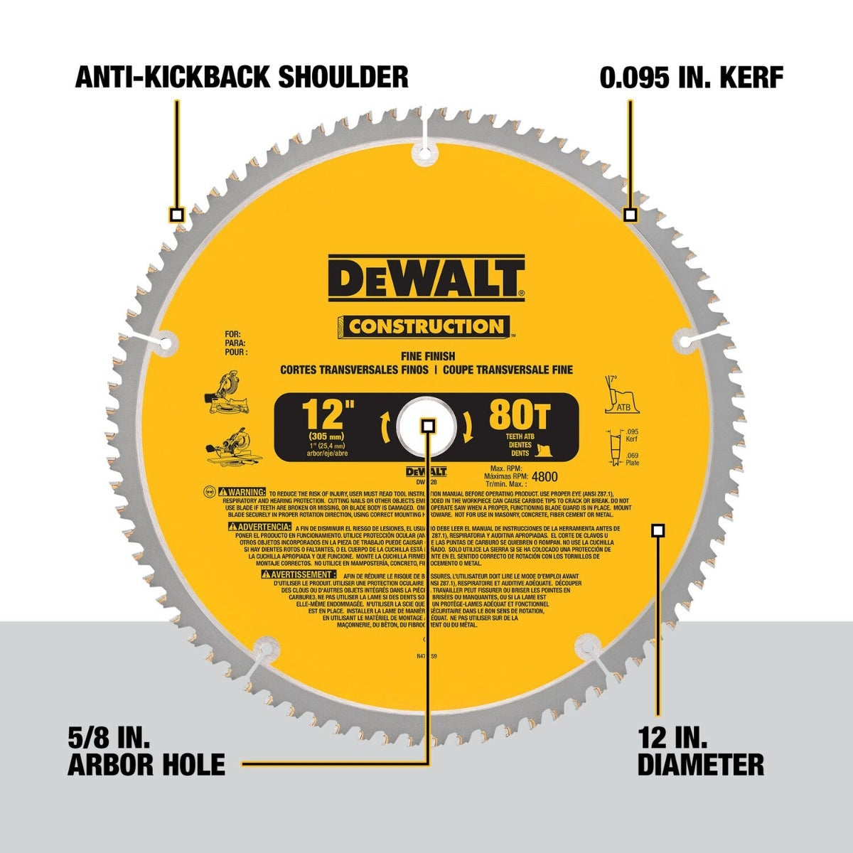 DeWalt DW3128P5 Construction 12-Inch Saw Blades, 32-Tooth and 80-Tooth