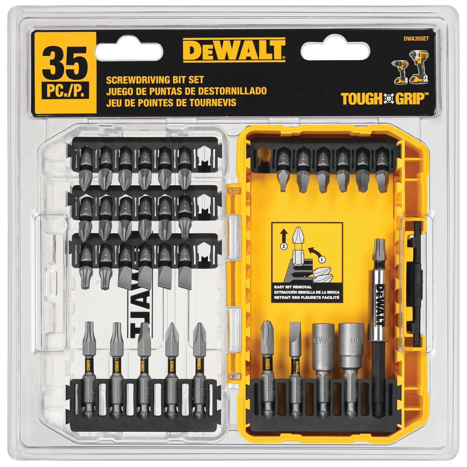 DeWalt DWA35SET 35 Pc. Tough Grip Screwdriving Bit Set With Toughcase + System
