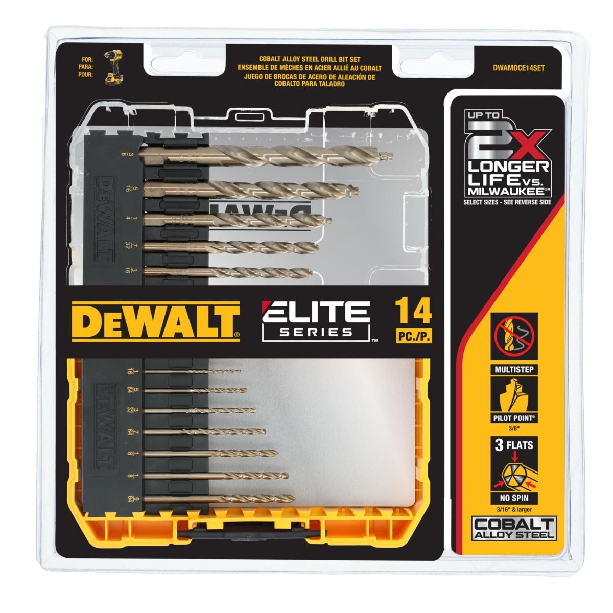 DeWALT DWAMDCE14SET 14-Piece ELITE SERIES Cobalt Drill Bit Set