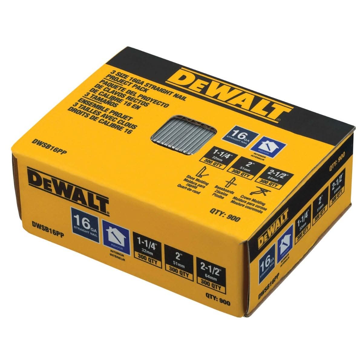 DeWalt DWSB16PP 16-Gauge Straight Nail Project Pack, 900-Count