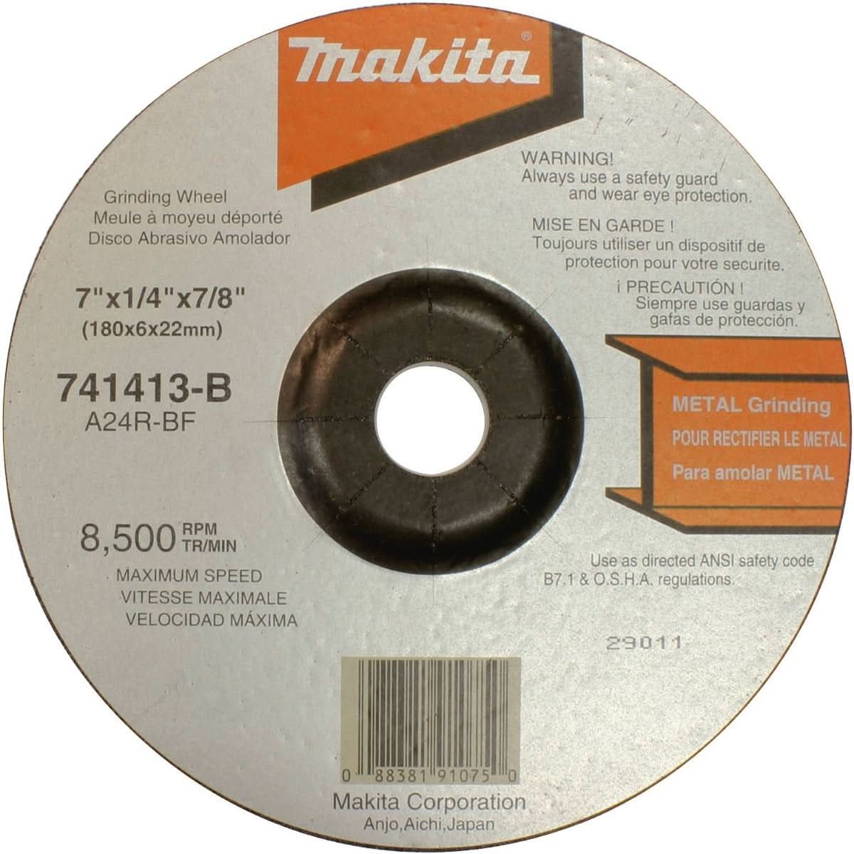 Makita 741413-B-10 Grinding Wheel  7" x 7/8" x 1/4", 24 Grit, General Purpose Metal, 10-Pack