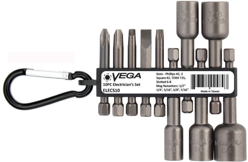 Milwaukee M12 1/4" Hex Right Angle Impact Driver, Tool Only with Vega Spin-Grip 1/4 in. Hex Bit Holder, 12 in. and 10pc Electrician's Set