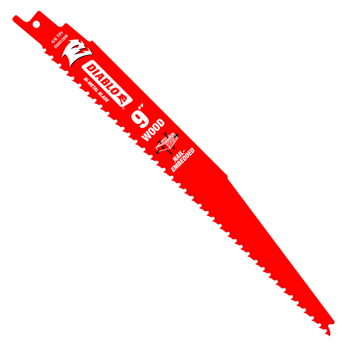 Diablo DS0912BW 9-in. 4/6TPI Bi-Metal Reciprocating Saw Blade for Nail-Embedded Wood