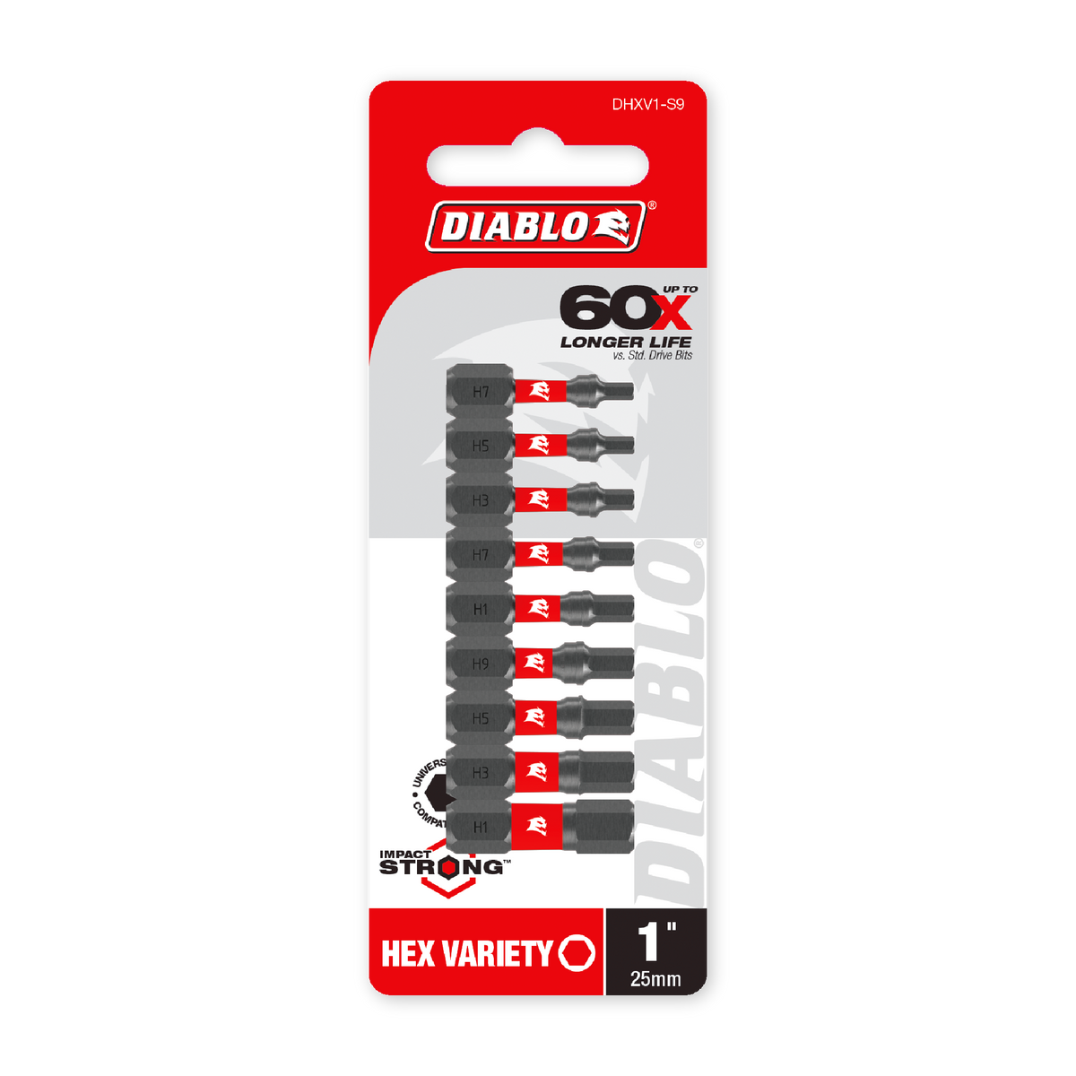 Diablo 1 in. Hex Imperial Drive Bit Variety Pack (DHXV1-S9) in retail packaging