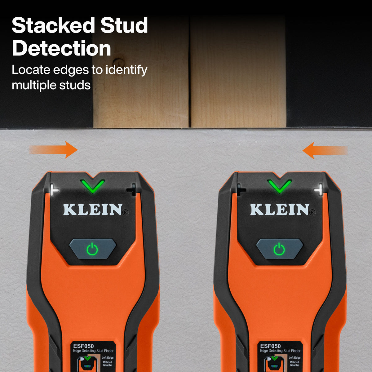 Klein Tools Edge-to-Edge Stud Finder (ESF050) protective finger guards and wall-safe pads
