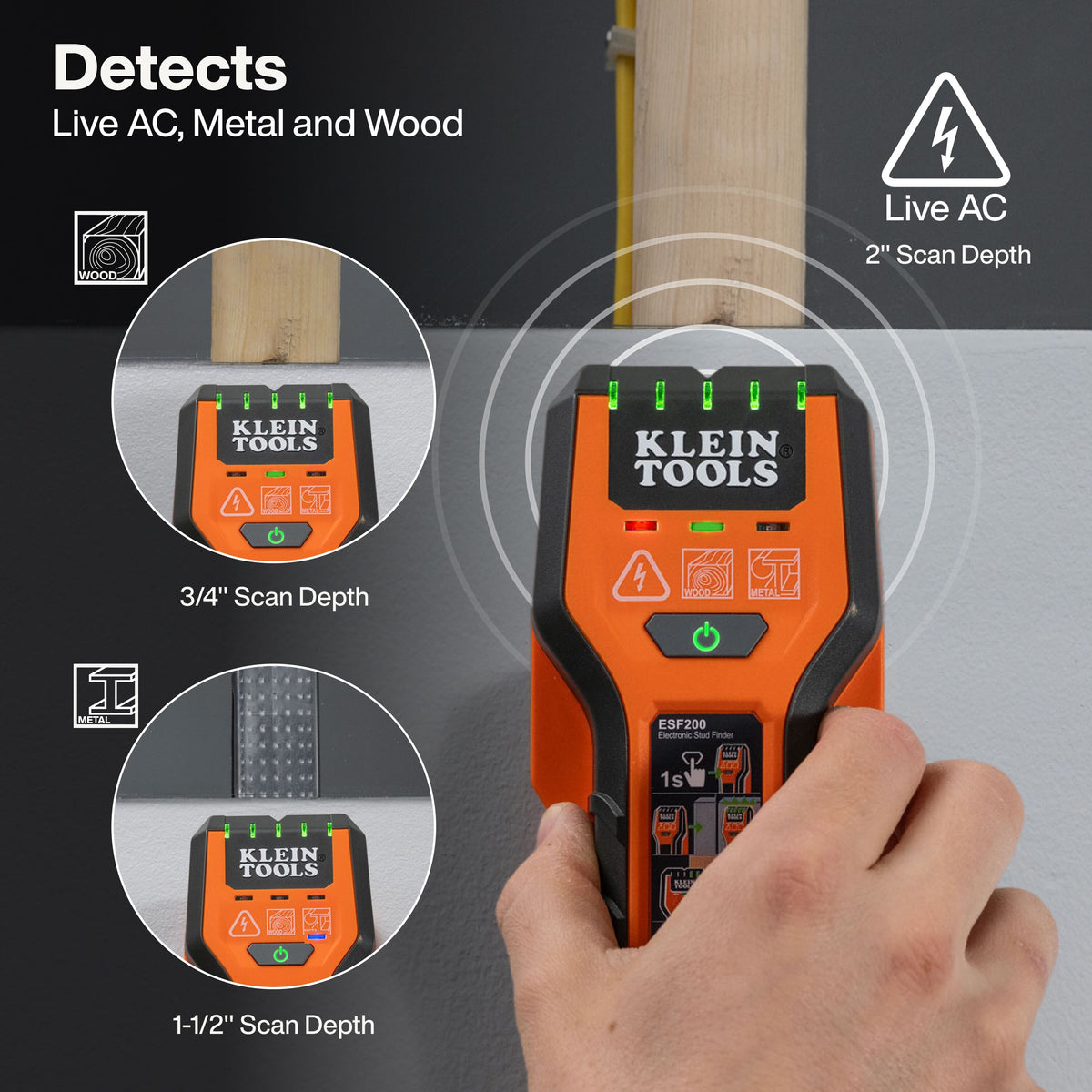 Klein Tools ESF200 stud finder automatic calibration on drywall