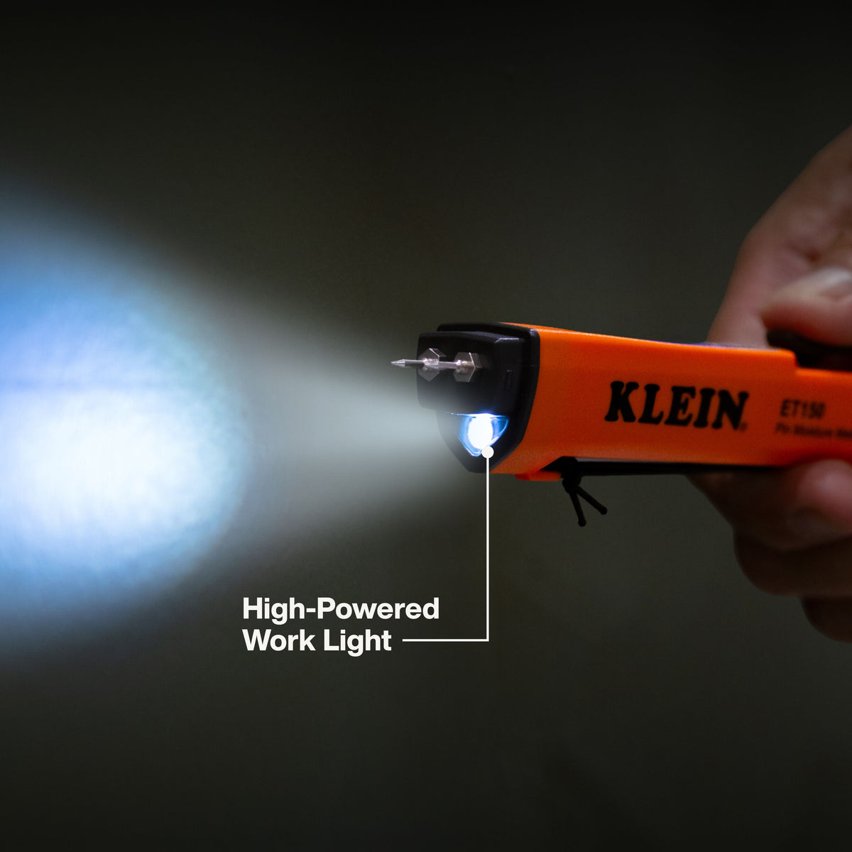 Klein Tools ET150 pin moisture meter built-in work light for dim areas