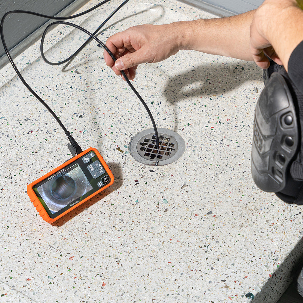 Klein ET18 plumber's borescope inspecting a drain line