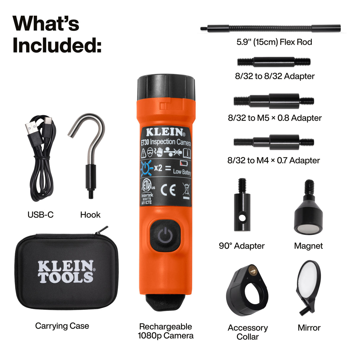 Klein Tools Compact Wireless Inspection Camera (ET30) 1080p image and video capture