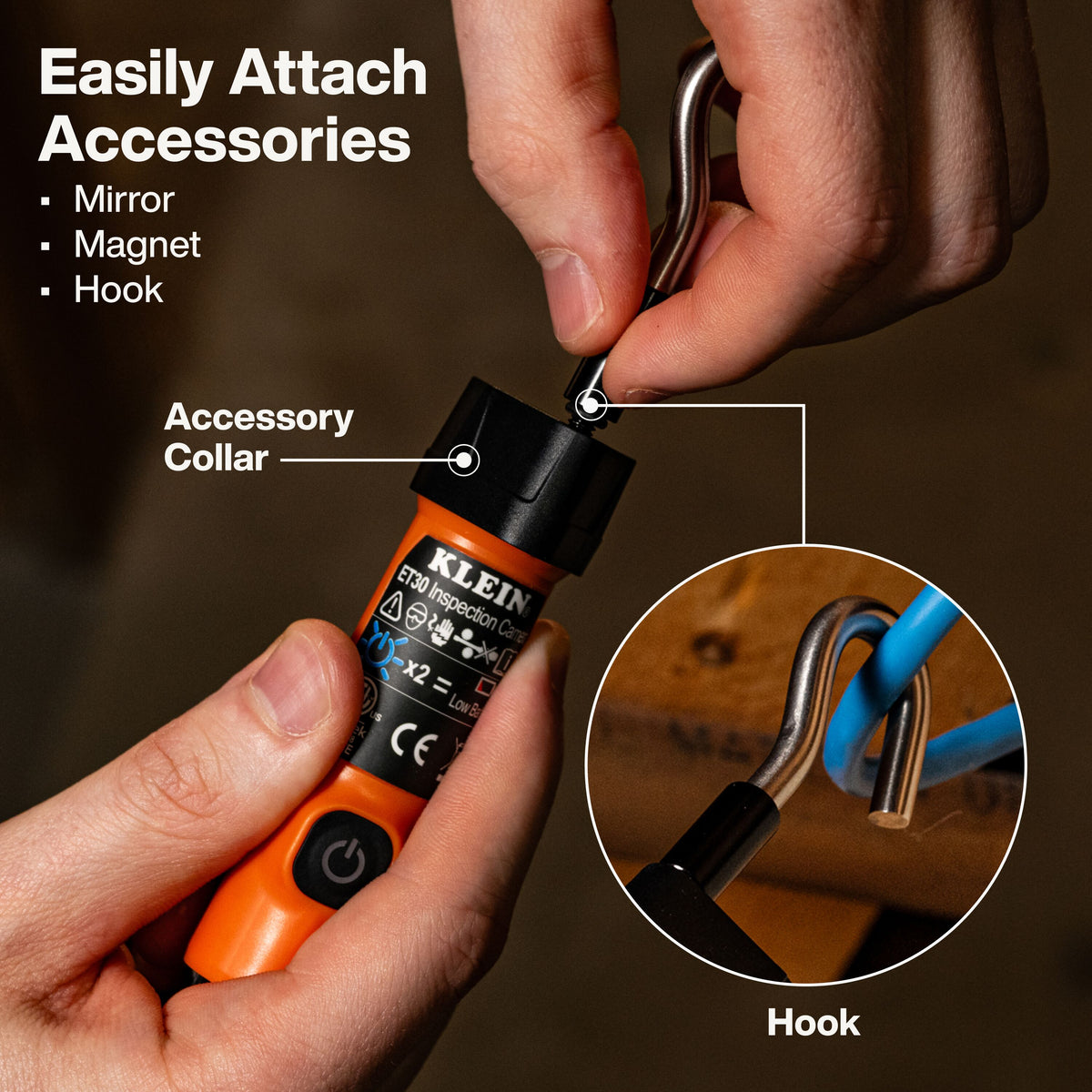 Klein Tools Compact Wireless Inspection Camera (ET30) four LED lights around the lens