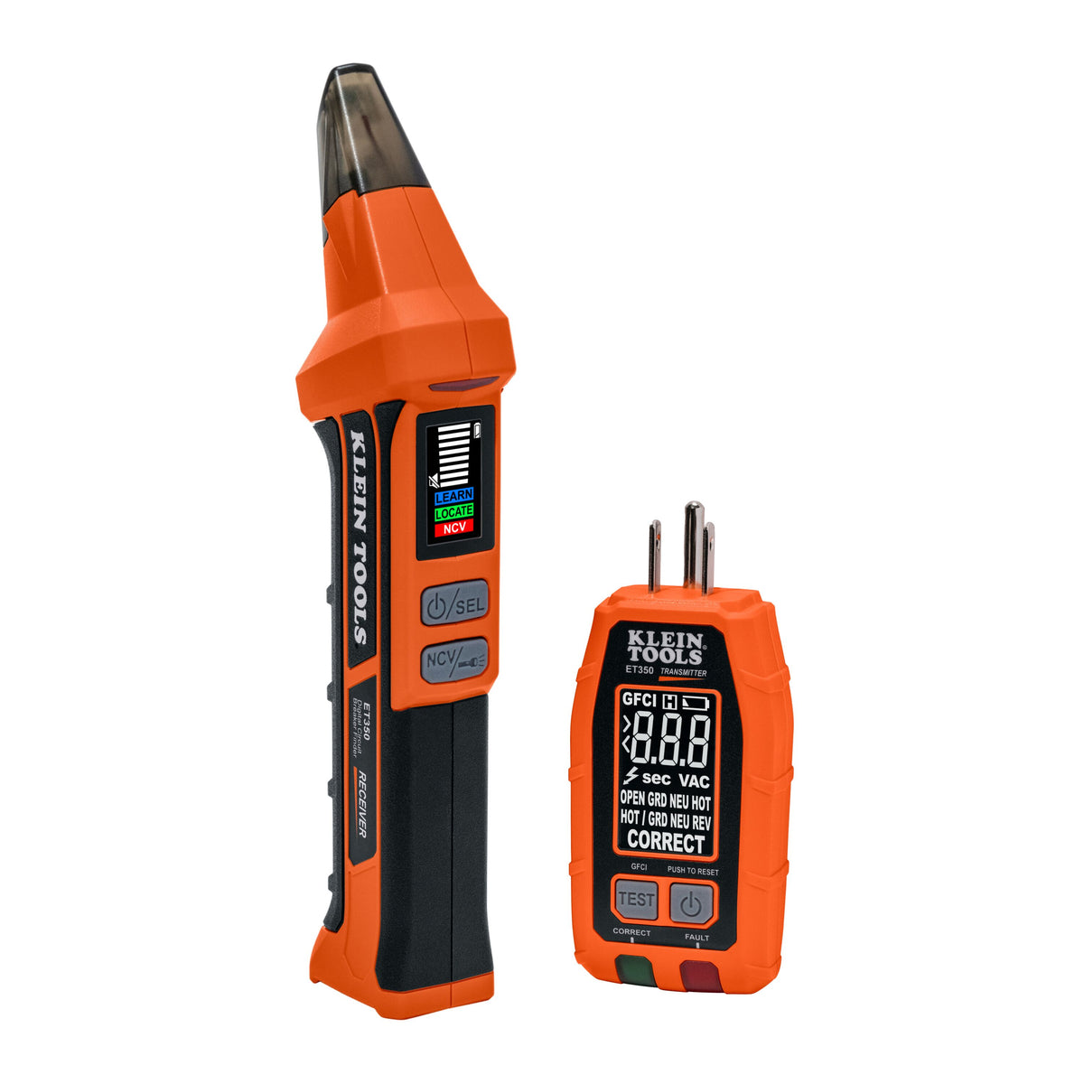 Klein Tools 4-in-1 Digital Circuit Breaker Finder (ET350) digital receiver and outlet transmitter with case