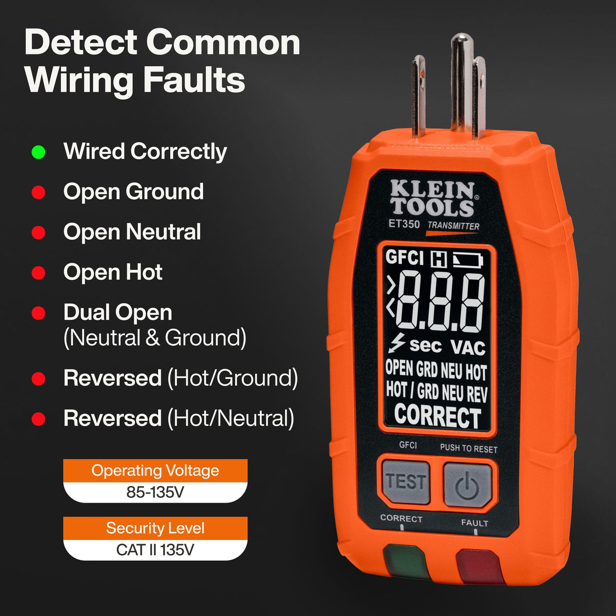 Klein Tools 4-in-1 Digital Circuit Breaker Finder (ET350) non-contact voltage testing with signal strength