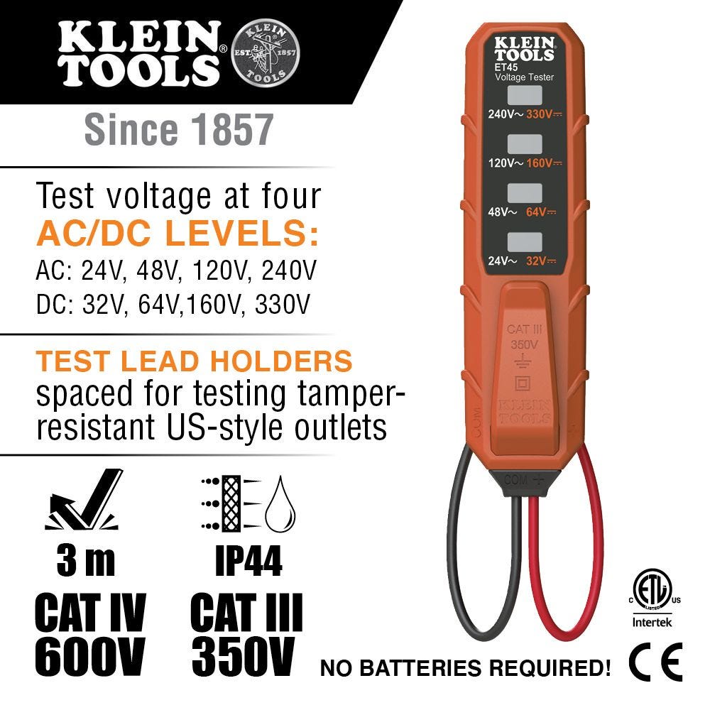 Klein NCVT3PKIT Dual Range NCVT and AC/DC Voltage Tester Electrical Test Kit