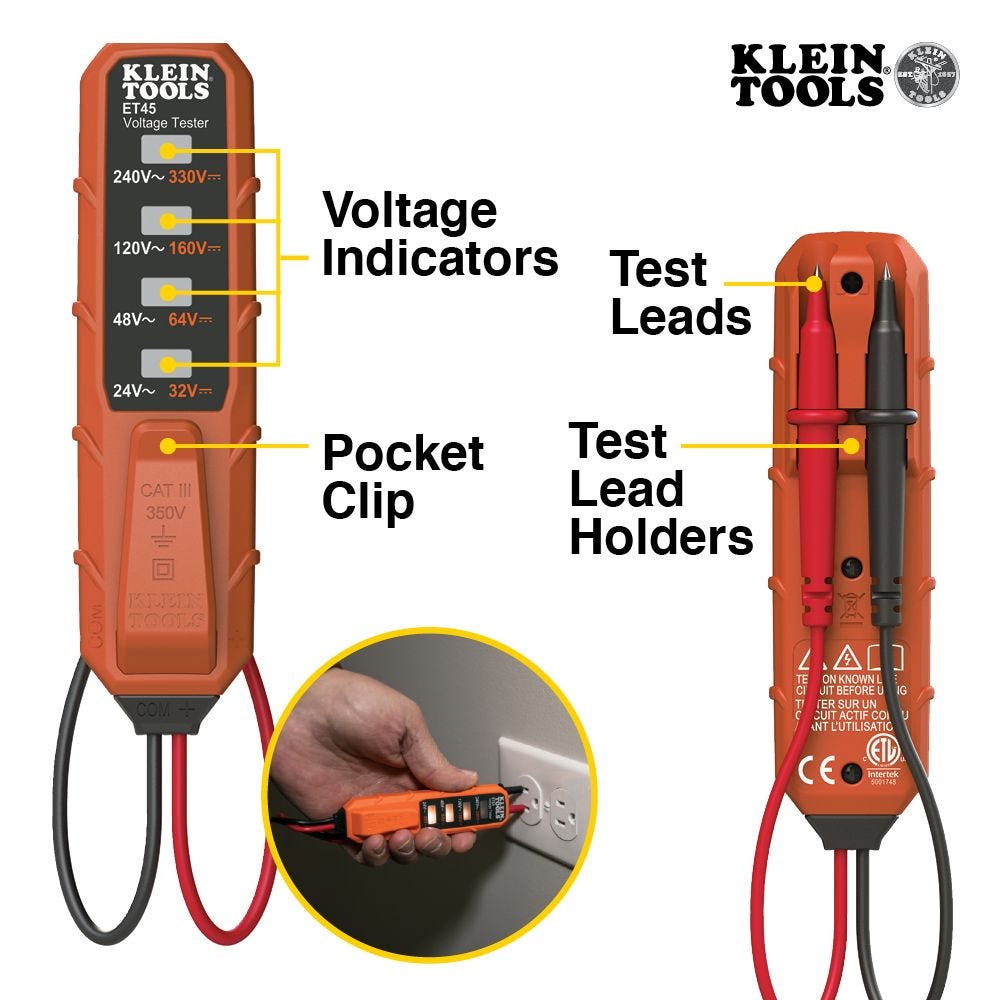Klein NCVT3PKIT Dual Range NCVT and AC/DC Voltage Tester Electrical Test Kit