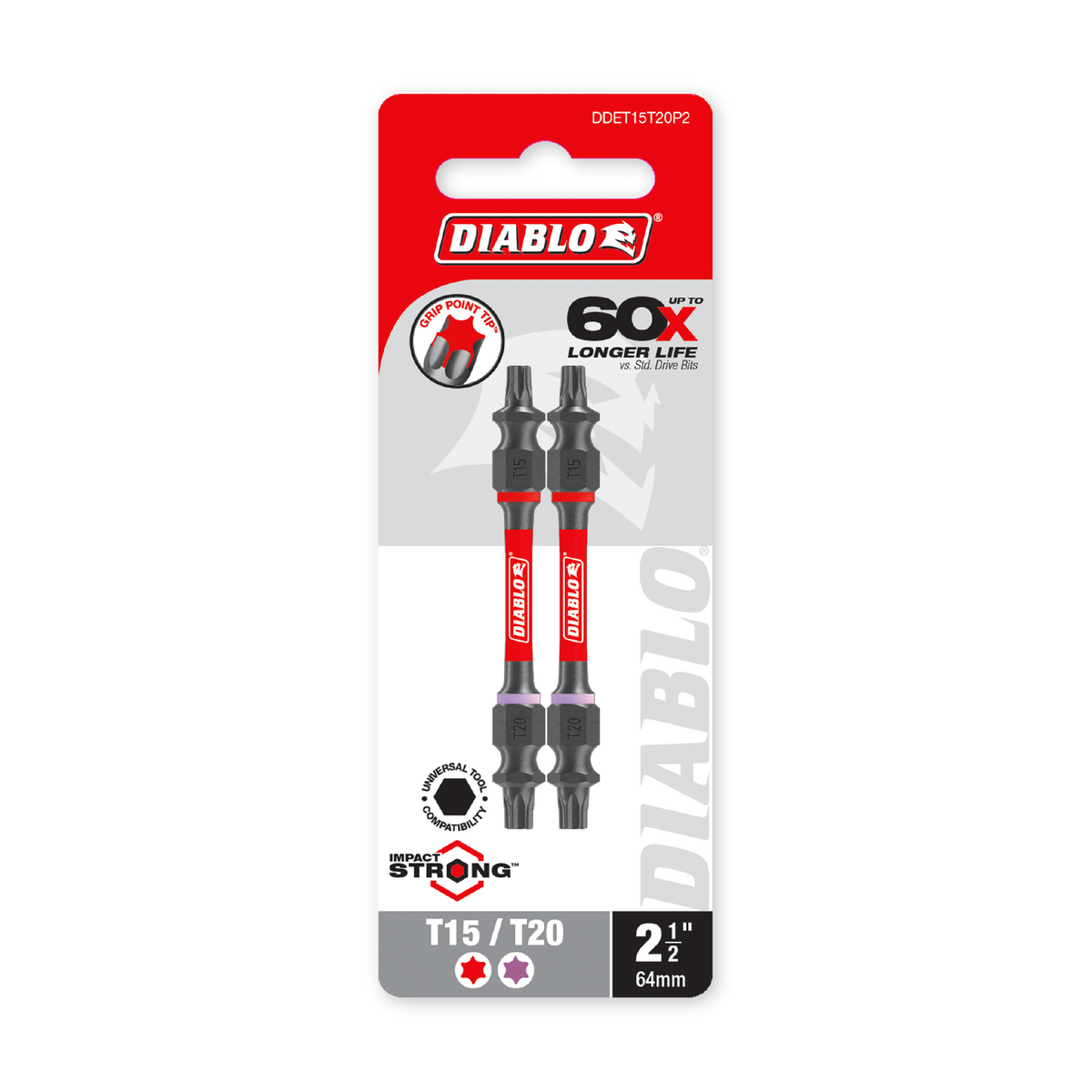 Diablo 2-1/2 in. Double-Ended Torx T15/T20 Drive Bit (DDET15T20P2) in retail packaging