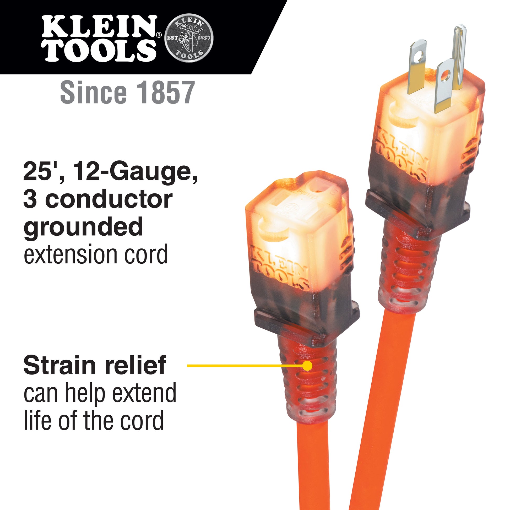 Klein Tools EXC2515 Glow End Extension Cord, 25-Foot