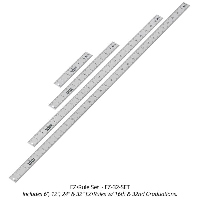 Woodpeckers EZ-32-SET EZ-RULE 4-Piece Set - 1/16 and 1/32 Graduations
