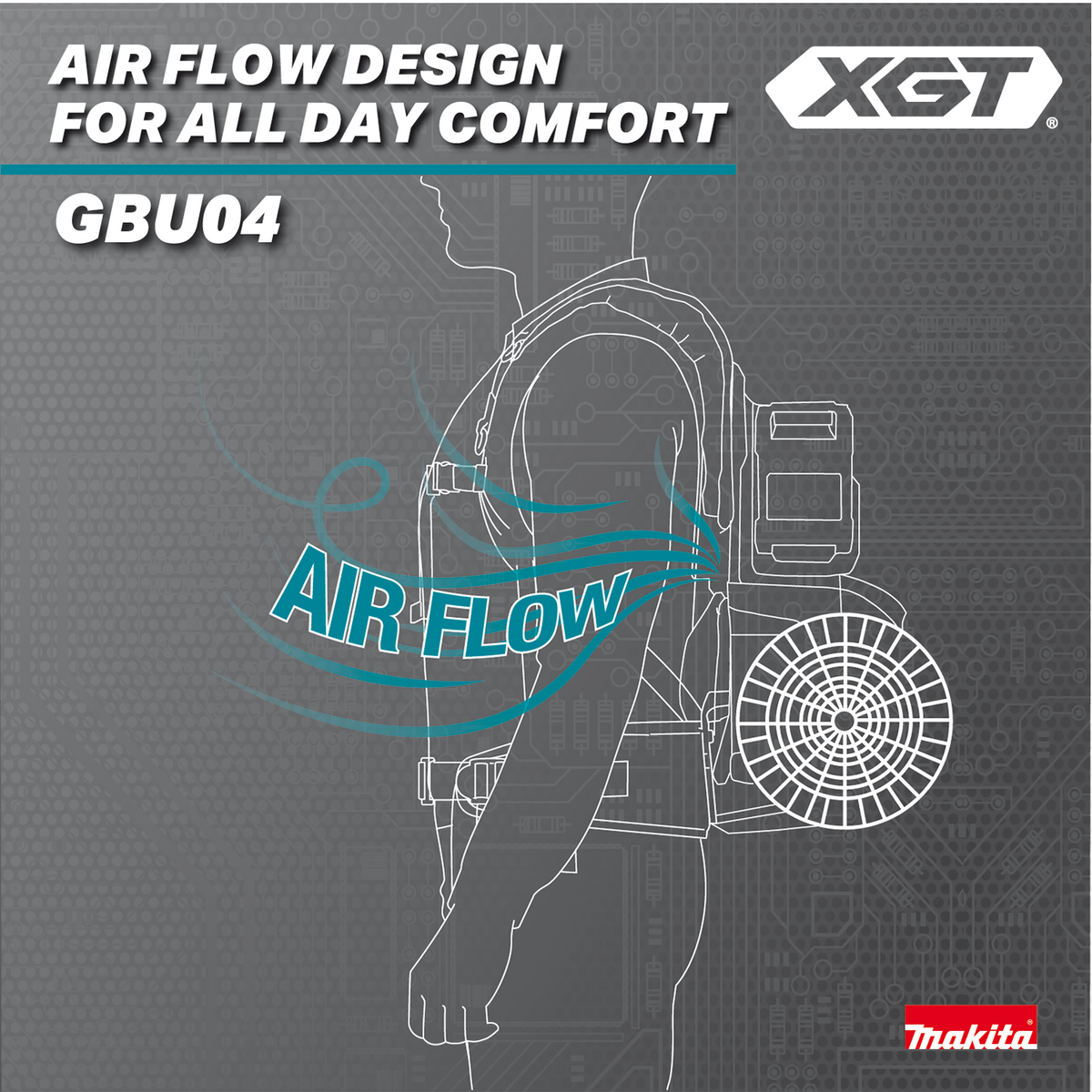 Makita 40V max XGT Brushless Backpack Blower (GBU04Z) - feature highlights 42