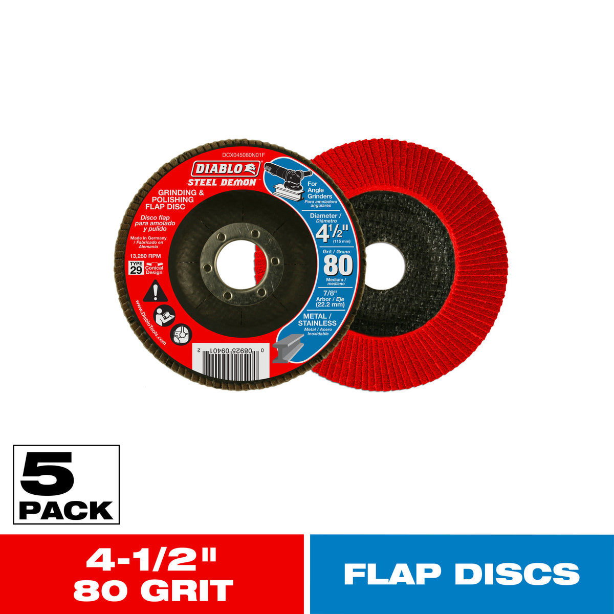 Diablo 4-1/2 in. 80-Grit Steel Demon Grinding and Polishing Flap Disc, 5-Pack (DCX045080N05F)