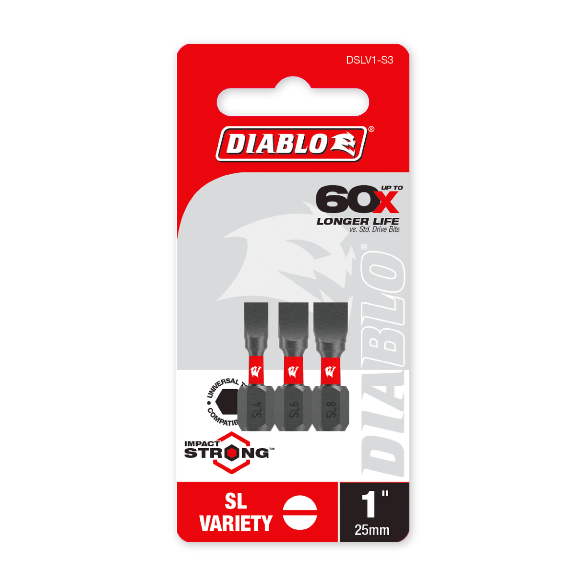 Diablo 1 in. Slotted Drive Bit Variety Pack (DSLV1-S3) in retail packaging
