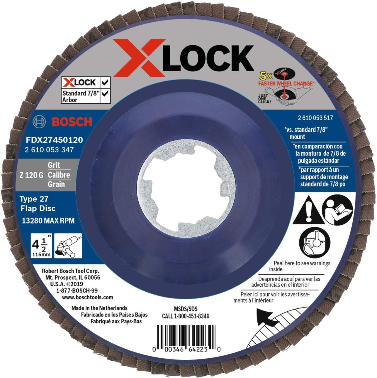 Bosch FDX27450120 X-Lock Flap Discs 4-1/2" - 120-Grit, 1-Pack