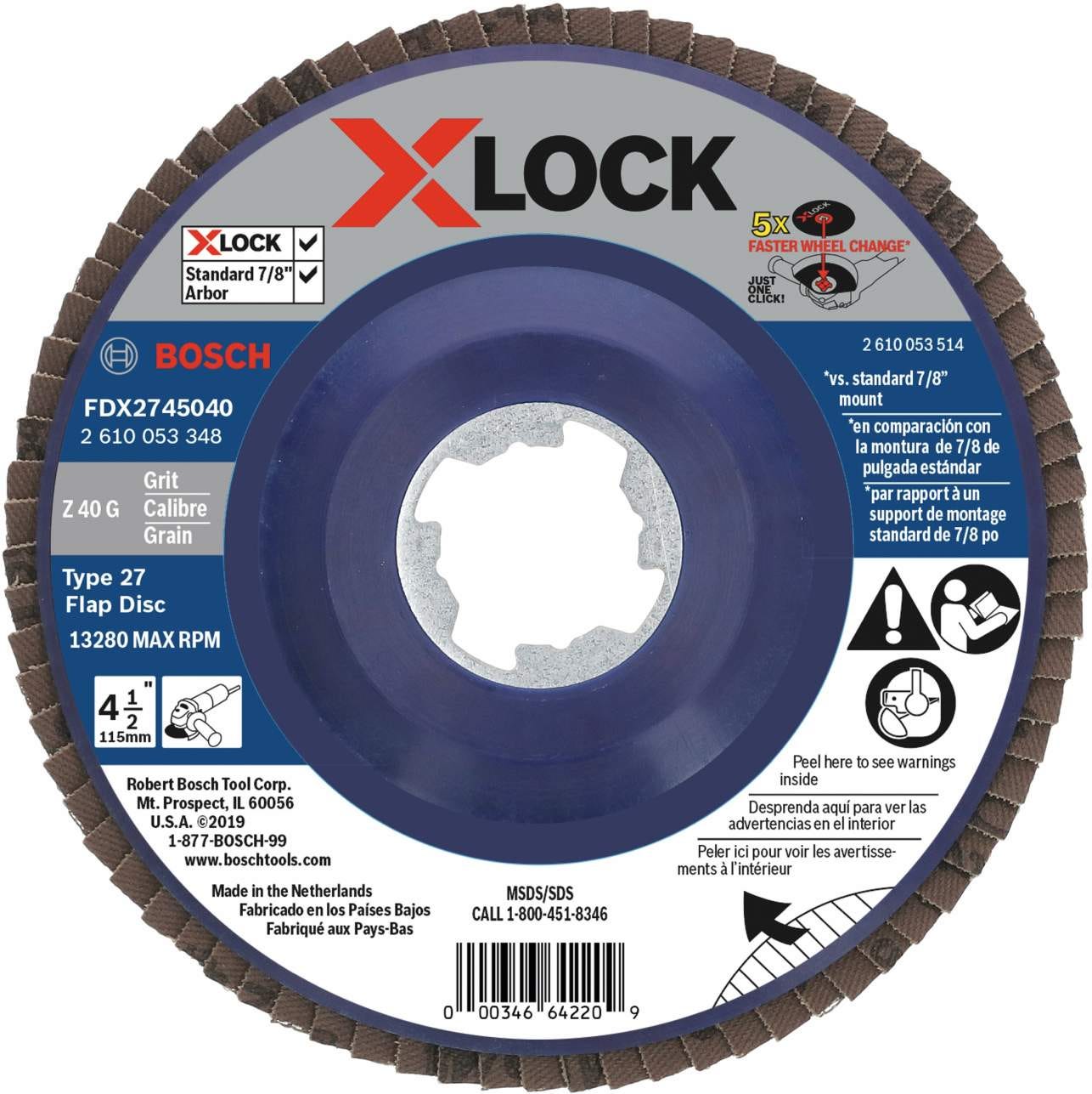 Bosch FDX2745040 X-Lock Flap Discs 4-1/2" - 40-Grit, 1-Pack