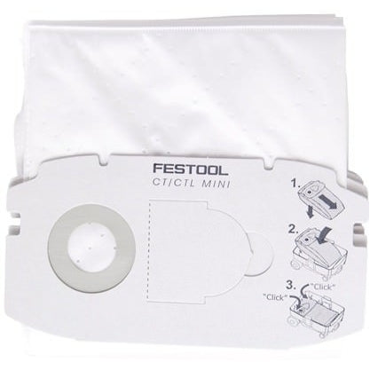 Festool 498410 Cloth Replacement Filter Bags For CT Mini Dust Extractor, 5-pack