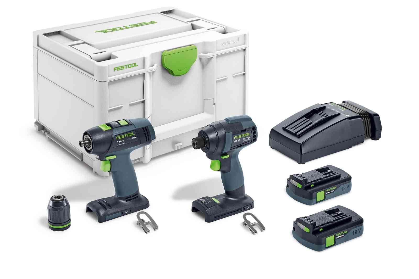 Festool TID 18 Impact Driver + T 18 Drill Driver Combo Kit with BKS SYS3 D3-8 K CE/W F 18-Piece Bit Cassette