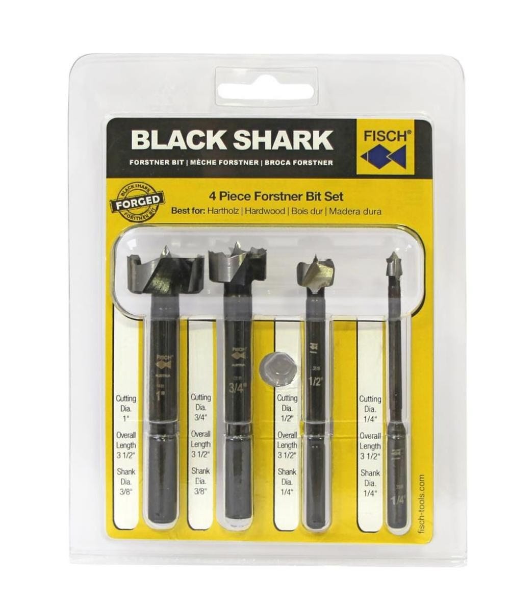 Fisch FSA-367178 Black Shark 4-Piece Imperial Bit Set, 1/4"- 1" Diameter