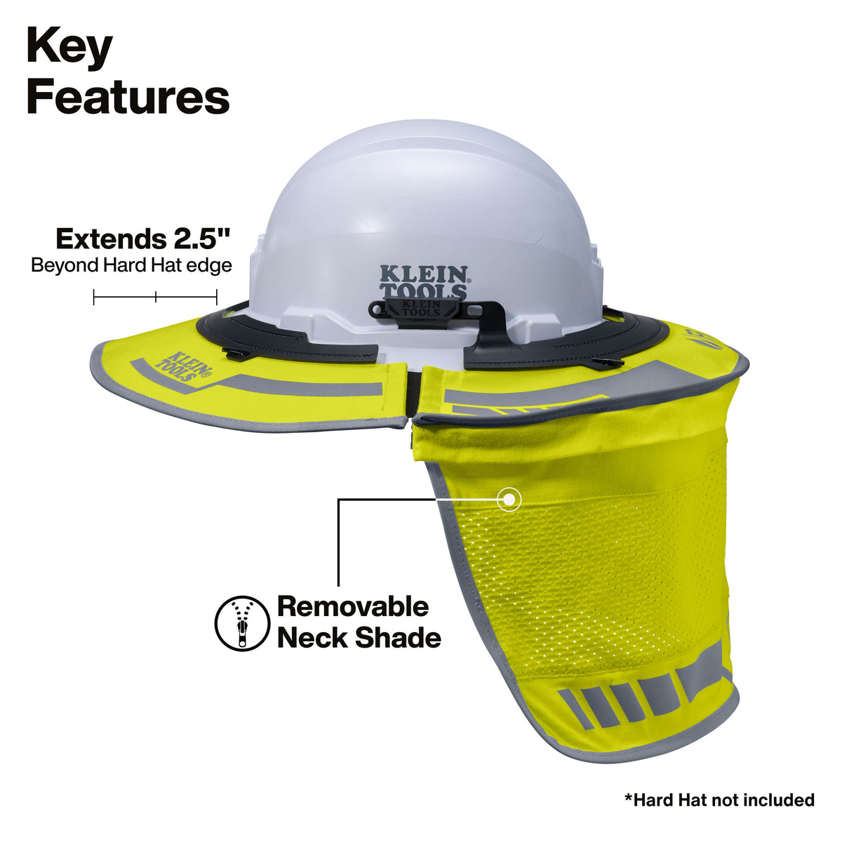 Klein Tools FR03010HIVIS hard hat sombrero UPF 50+ brim shading the face for outdoor work