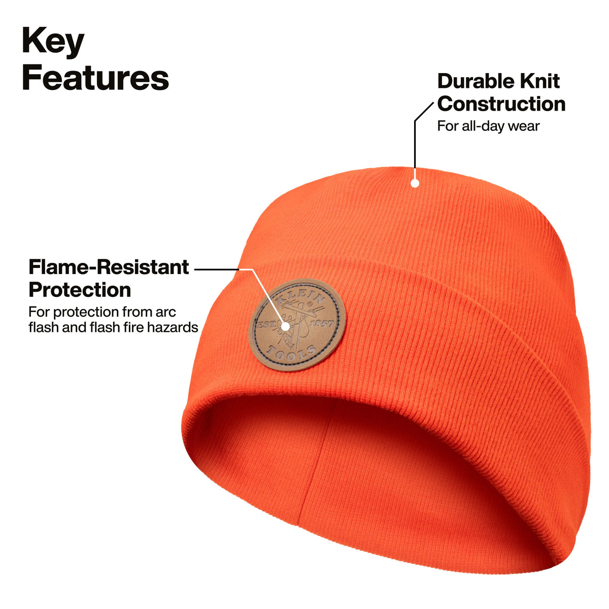 Klein FRBN9 flame-resistant hi-vis beanie knit fabric