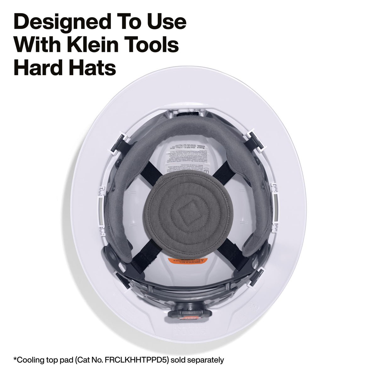 Klein Tools FRCLKHHSWTBND4 sweat band attaching to a hard hat suspension with hook and loop