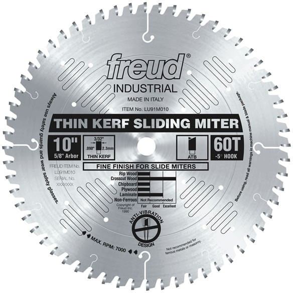 Freud LU91M010 10 in. Thin Kerf Sliding Compound Miter Saw Blade
