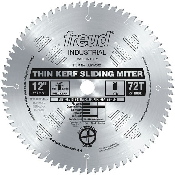 Freud LU91M012 12 in. Thin Kerf Sliding Compound Miter Saw Blade