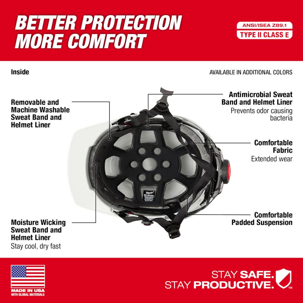 Milwaukee 48-73-1321 White Front Brim Safety Helmet - Type 2, Class E