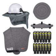 Klein Tools FRSUMKIT2 flame-resistant summer set with full brim sombreros, FR cooling vests, hard hat pads, sweat bands and SPF 50