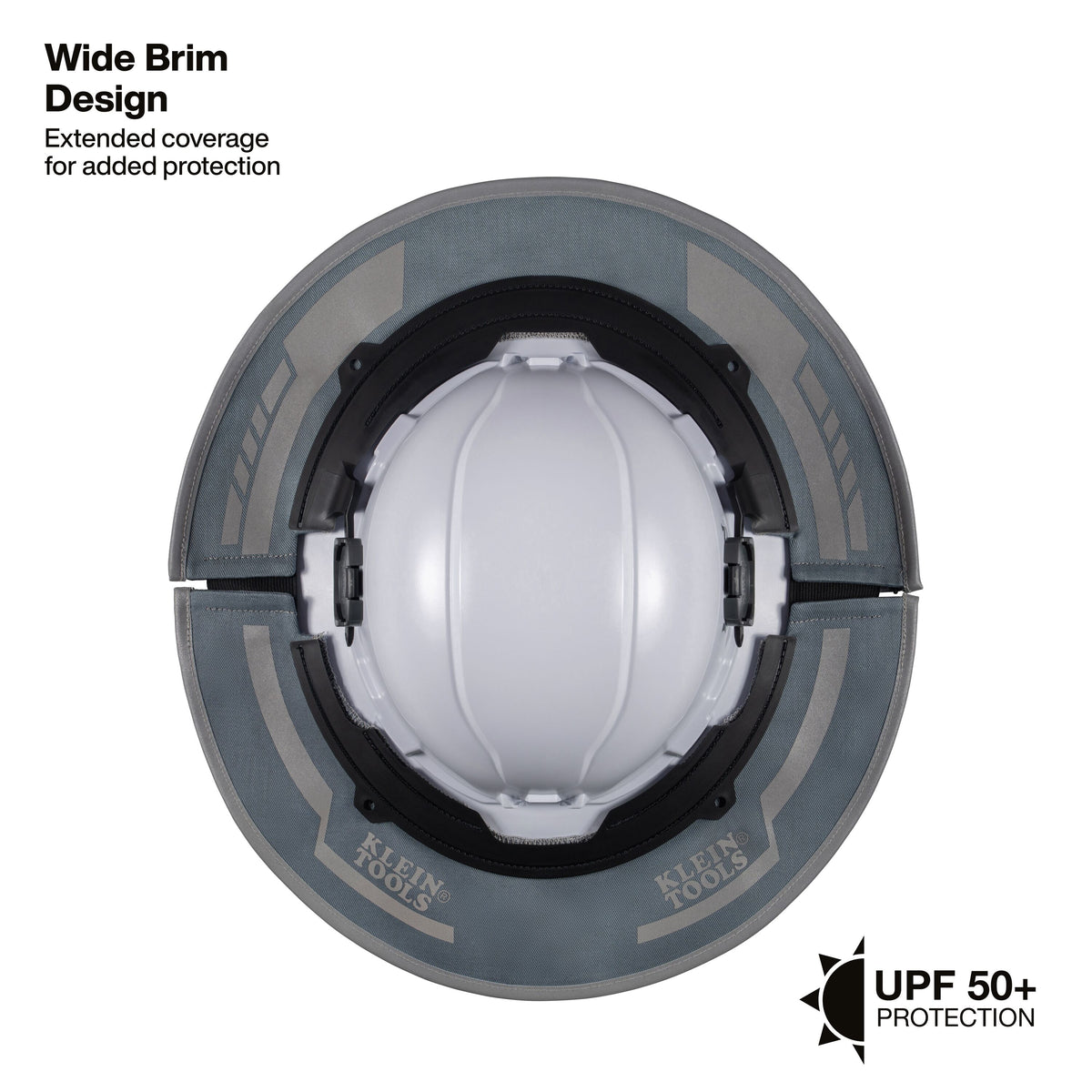 Klein Tools FRSUMKIT2 full brim sombrero with removable neck shade on a hard hat
