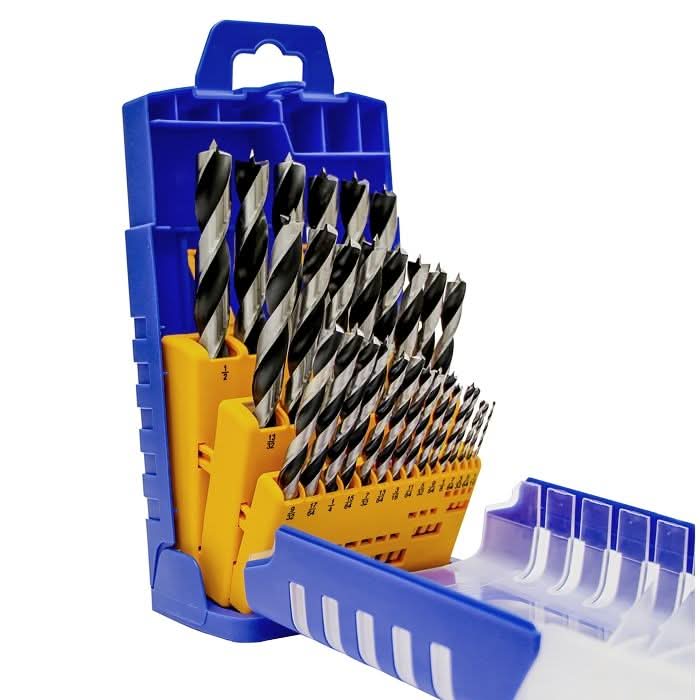 Fisch FSF-364757 Chrome-Vanadium Steel Brad Point 29-Piece Imperial Bit Set