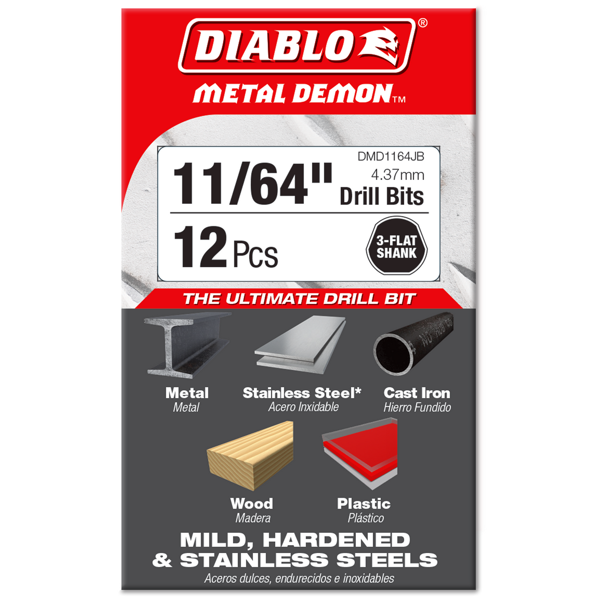 Diablo 11/64 in. Metal Demon Drill Bit for Mild, Hardened and Stainless Steels (DMD1164JB) in retail packaging