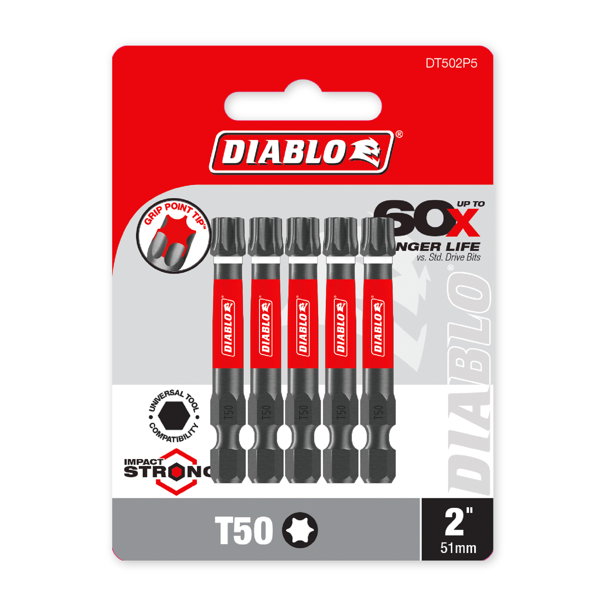 Diablo 2 in. Torx T50 Drive Bit (DT502P5) in retail packaging