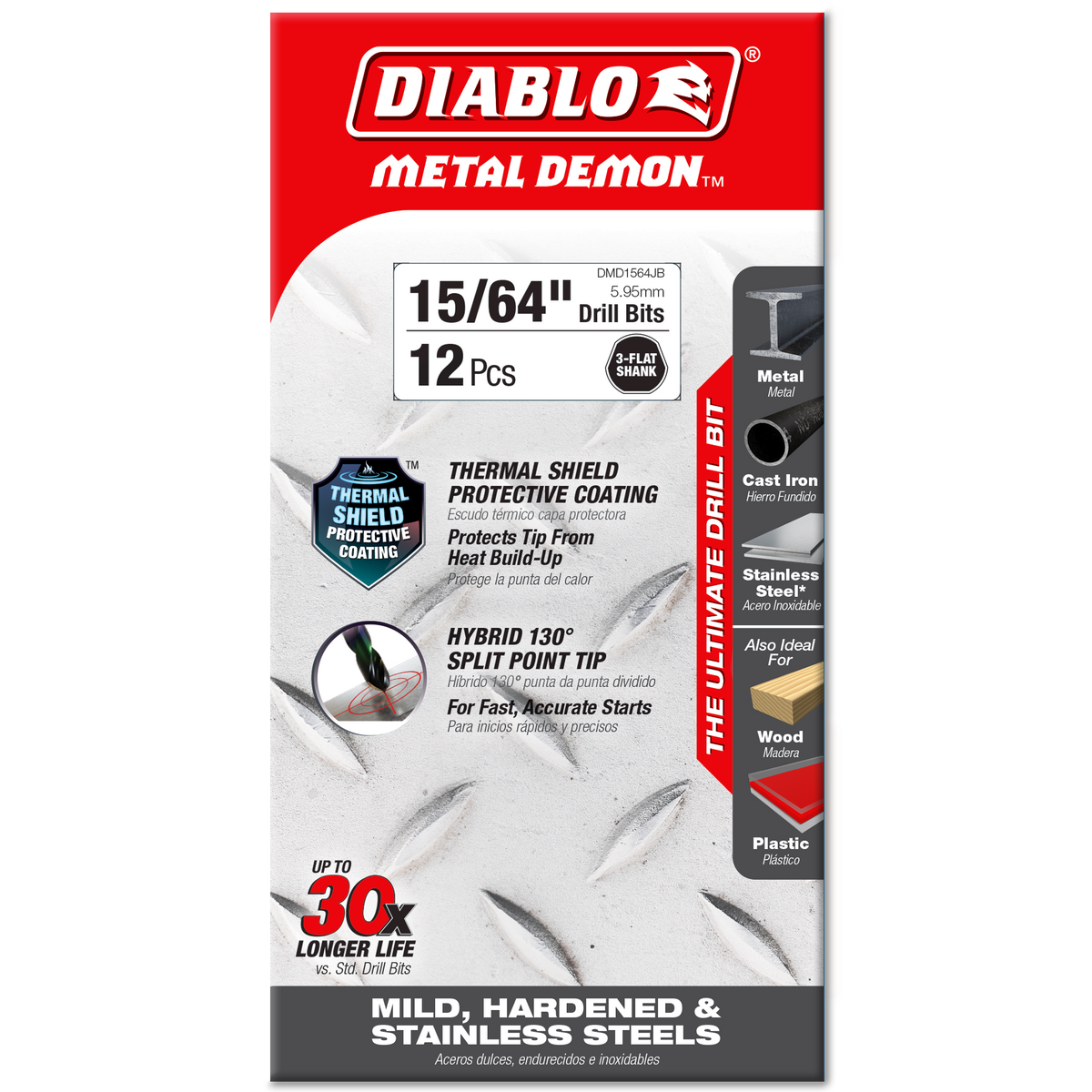 Diablo 15/64 in. Metal Demon Drill Bit for Mild, Hardened and Stainless Steels (DMD1564JB) in retail packaging