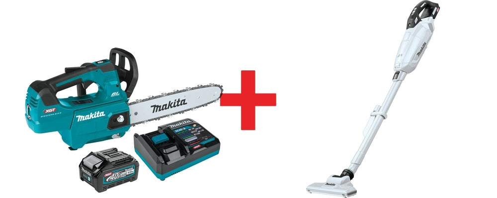 Makita 40V max XGT Brushless 12" Top Handle Chain Saw Kit (4.0Ah) with 4-Speed Compact Stick Vacuum
