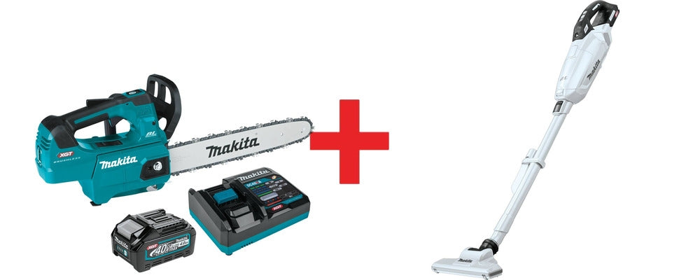 Makita 40V max XGT Brushless 14" Top Handle Chain Saw Kit (4.0Ah) with 4-Speed Compact Stick Vacuum