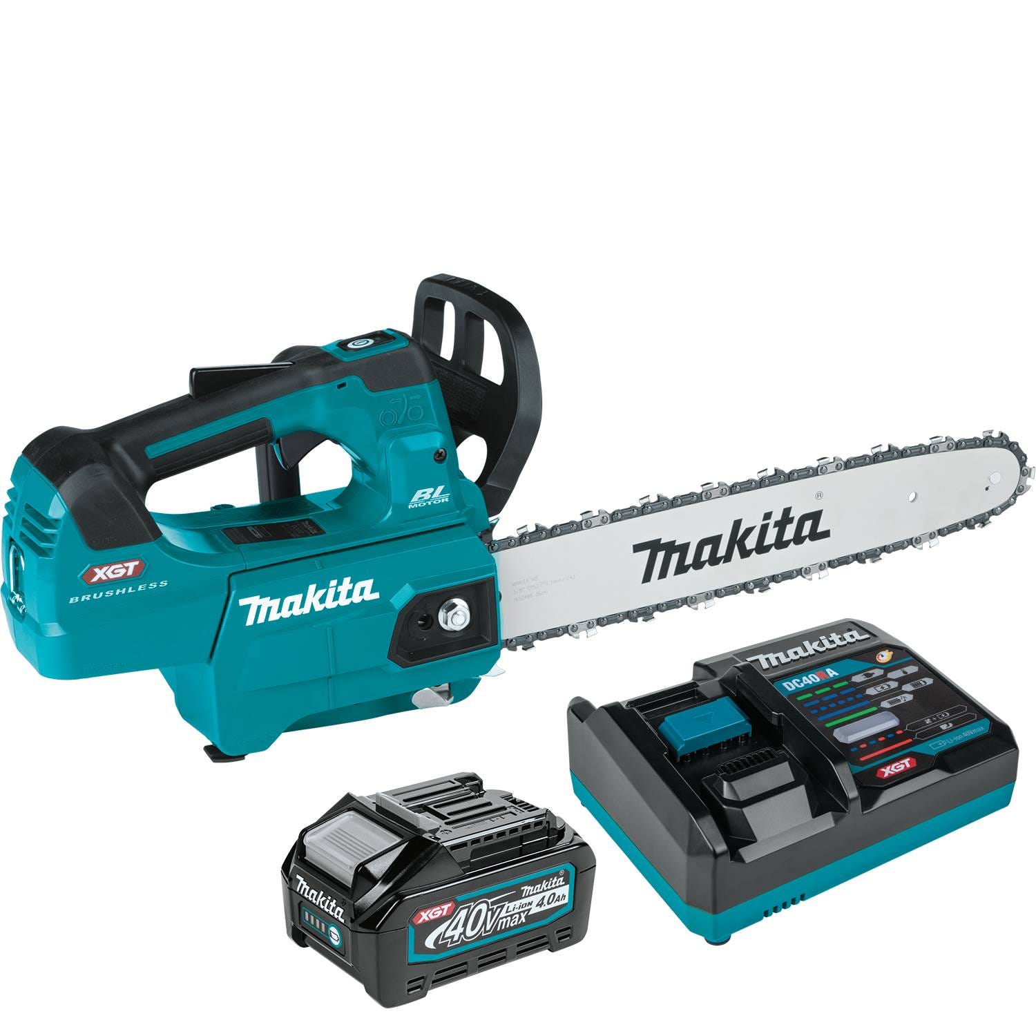 Makita 40V max XGT Brushless 14" Top Handle Chain Saw Kit (4.0Ah) with 4-Speed Compact Stick Vacuum
