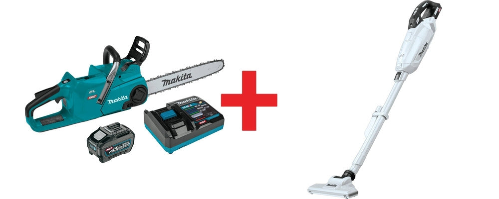 Makita GCU06T1 40V max XGT Brushless 18" Chain Saw Kit (5.0Ah) with 4-Speed Compact Stick Vacuum