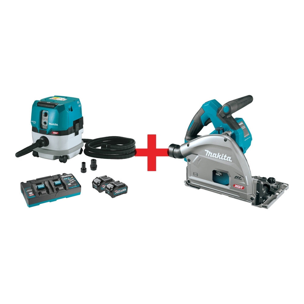 Makita 40V max XGT Brushless 2.1 Gal. HEPA Dry Dust Extractor Kit AWS (4.0Ah) w/ 40V max XGT 6-1/2" Plunge Circular Saw