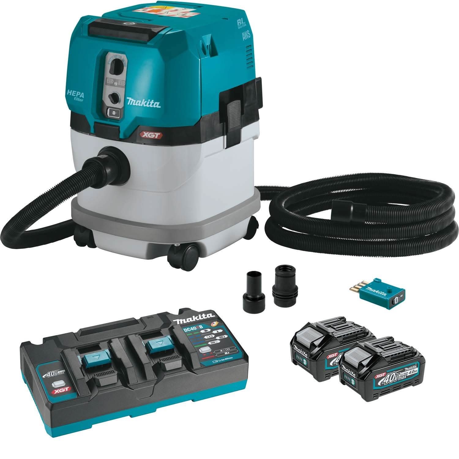 Makita 40V max XGT Brushless 4 Gal. HEPA Filter Dry Dust Extractor Kit AWS (4.0Ah) w/ 40V max XGT 13" Fan