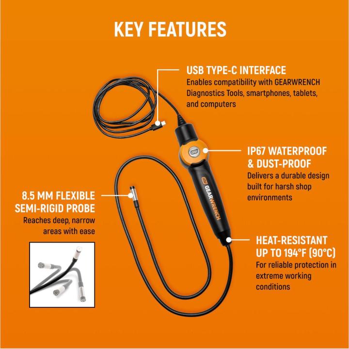 Gearwrench GWSCOPE High-Definition Flexible Inspection Borescope